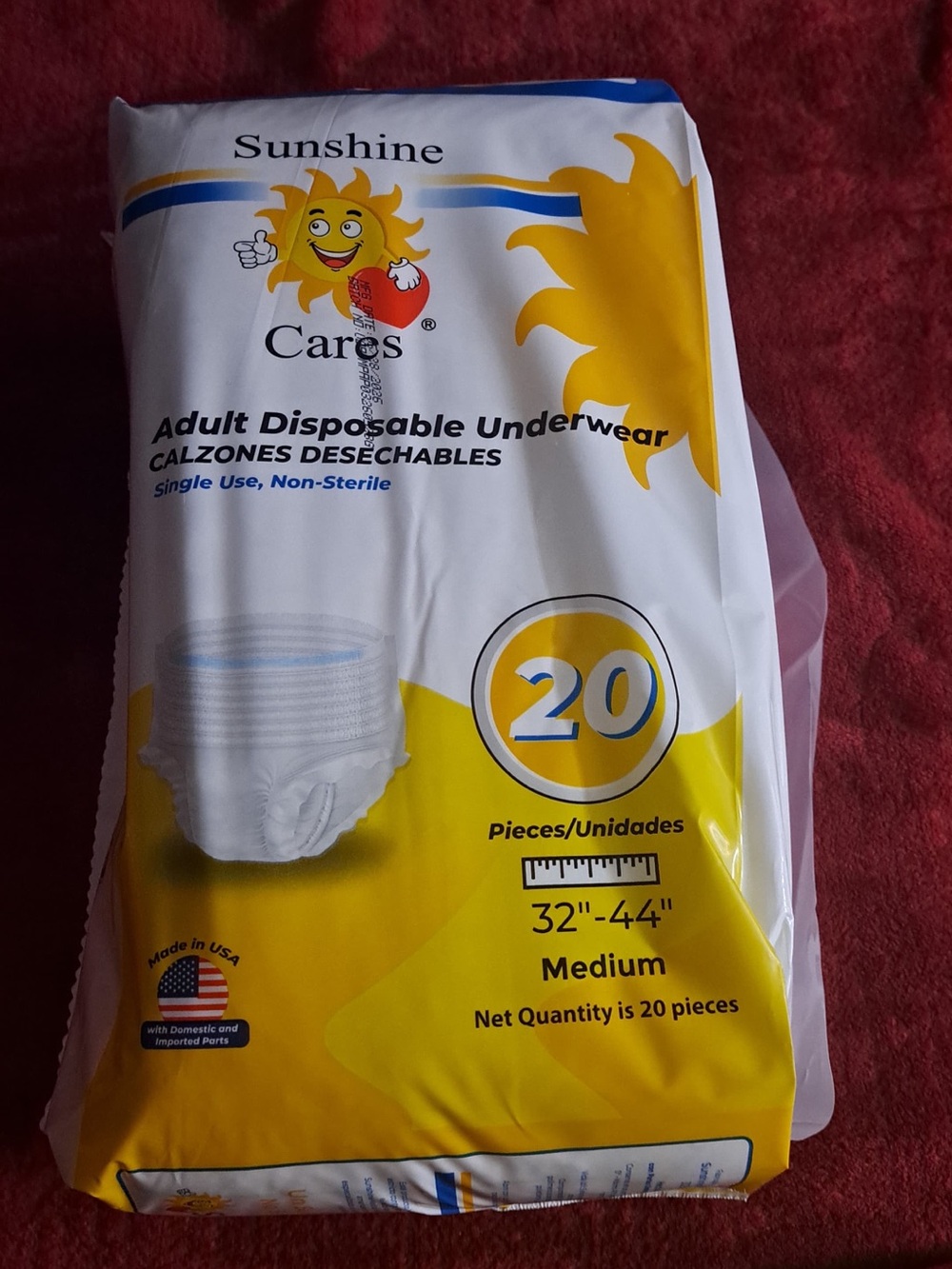 Yellow Adult Disposable Underwear - Medium, 20 Pack